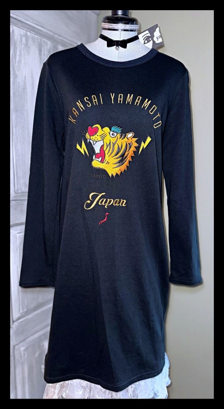 KANSAI YAMAMOTO Japan Tiger Embroidered Long T-Shirt / Tunic Dress Size M